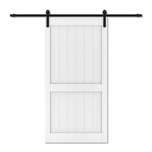 42 in. x 84 in. H-Shape, MDF and PVC Covering, White, Finished, Barn Door Slab with Barn Door Hardware