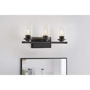 Timpie 22 in. 3-Light Matte Black Bathroom Vanity Light Fixture with Seeded Glass Shades