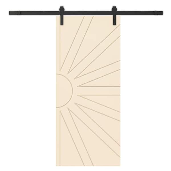 CALHOME 24 in. x 80 in. Beige Painted Composite MDF Paneled Interior Sliding Barn Door with Hardware Kit