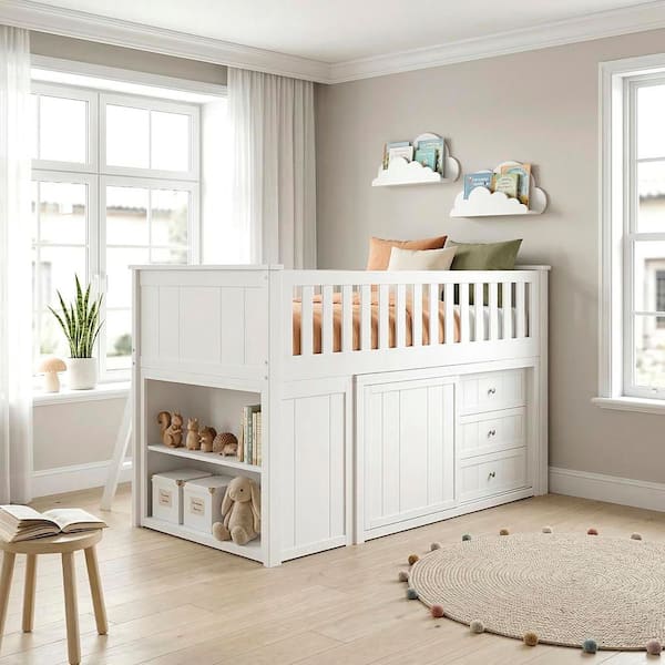 loft bunk bed with dresser Wood Full Size Built-In Wardrobe and Desk - Bed Bath & Beyond drawer cabinet that also works as a media stand Euroco Twin Bunk Loft Bed