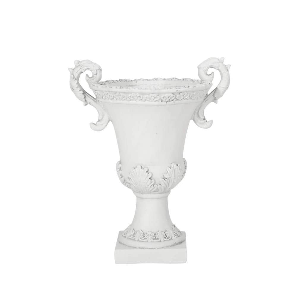 Concrete Antique White Outdoor Garden Urn Planter-15.5 in. x 11.25 in. x 19