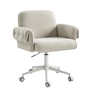 Andreas Creamy Style Upholstered Swivel Task Chair with Padded Arms and Metal Feet in Light Grey