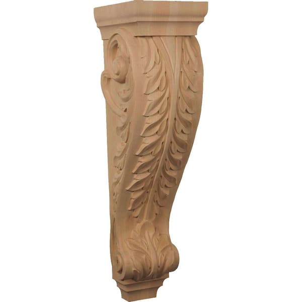 Ekena Millwork 9 in. x 8 in. x 30 in. Unfinished Wood Walnut Large Jumbo Acanthus Corbel