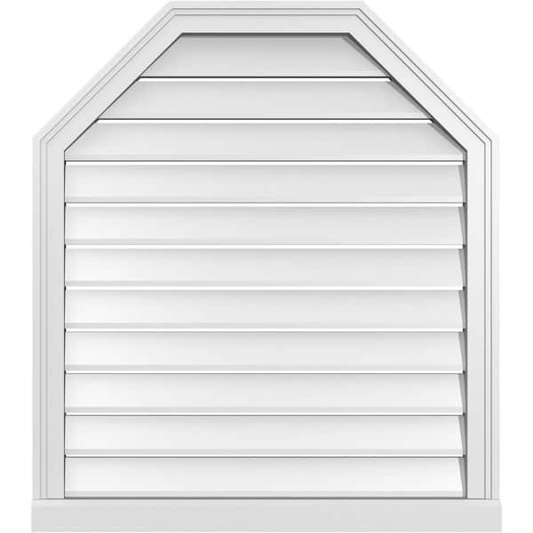 Ekena Millwork 30" x 34" Octagonal Top Surface Mount PVC Gable Vent: Functional with Brickmould Sill Frame