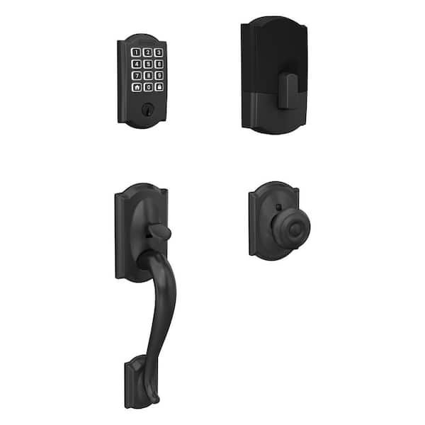 Camelot Matte Black Arrive Smart WiFi Deadbolt and Lower Half Door Handleset with Accent Handle and Camelot Trim