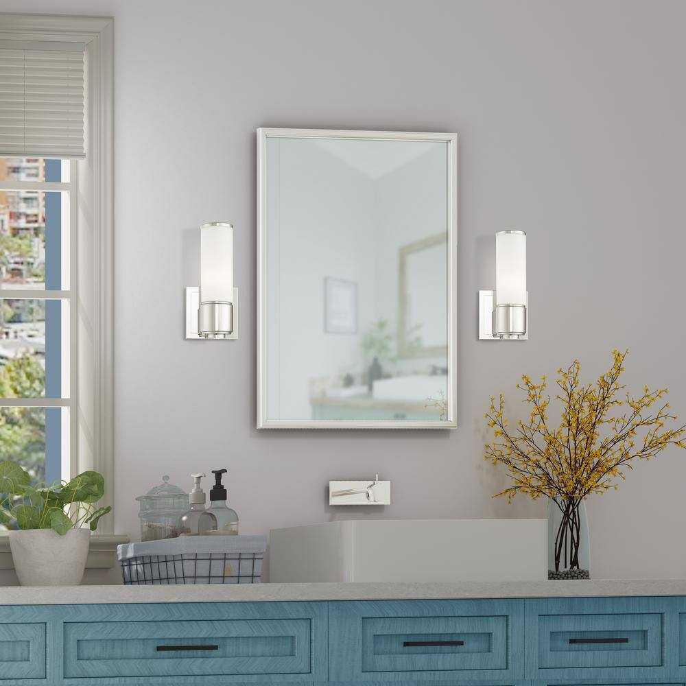 Polished Nickel Vanity Light with Satin Opal Glass
