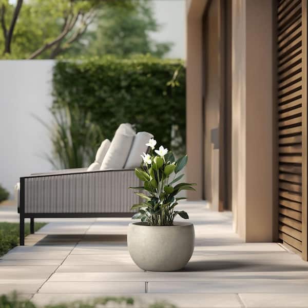 Sapcrete Lightweight 11.5in. x 8in. Pale Yellow Extra Large Tall Round Concrete Plant Pot/Planter for Indoor & Outdoor