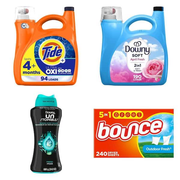 Ultra Oxi Unscented Detergent 132 fl oz, April Fresh Softener 140 fl oz, Fresh Scent Beads 24 oz, Dryer Sheets combo