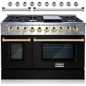 Professional Series 48 in., 8-Burners, Freestanding, 6.7 cu. ft. Double Oven Gas Range with Griddle in Matte Black