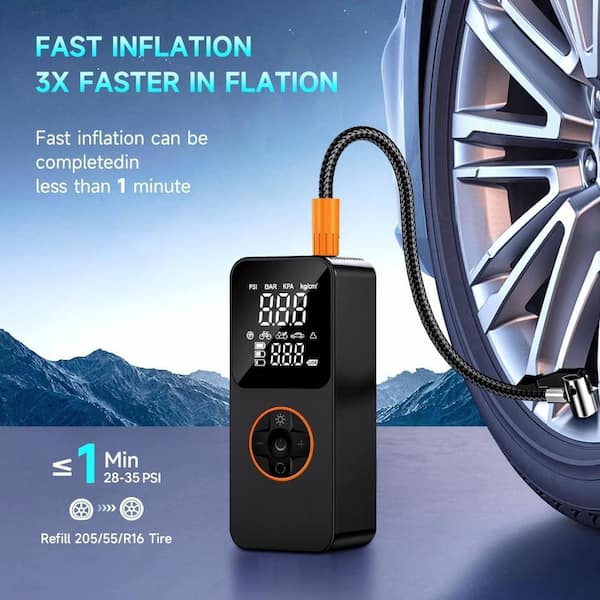EKIEUDL - Portable Tire Inflator and Powerbank 150PSI Cordless Electric for Car with Tire Gauge Pressure in Black (1-Pack)