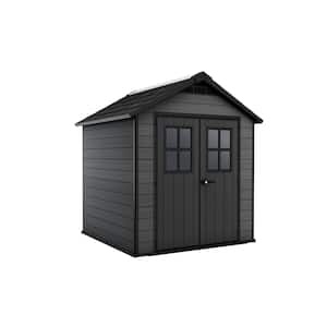 Newton 7.5 ft. W x 7 ft. D Durable Resin Plastic Storage Shed with Flooring Grey (sq. ft.)