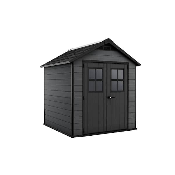 Keter Newton 7.5 ft. W x 7 ft. D Durable Resin Plastic Storage Shed with Flooring Grey (sq. ft.)