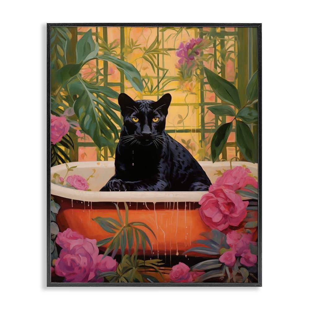 Lush Tropics Panther Bath by Heidi Kuntz Black Framed Animal Giclee Art Print 20 in. x 16 in. price history on PriceWatchPro