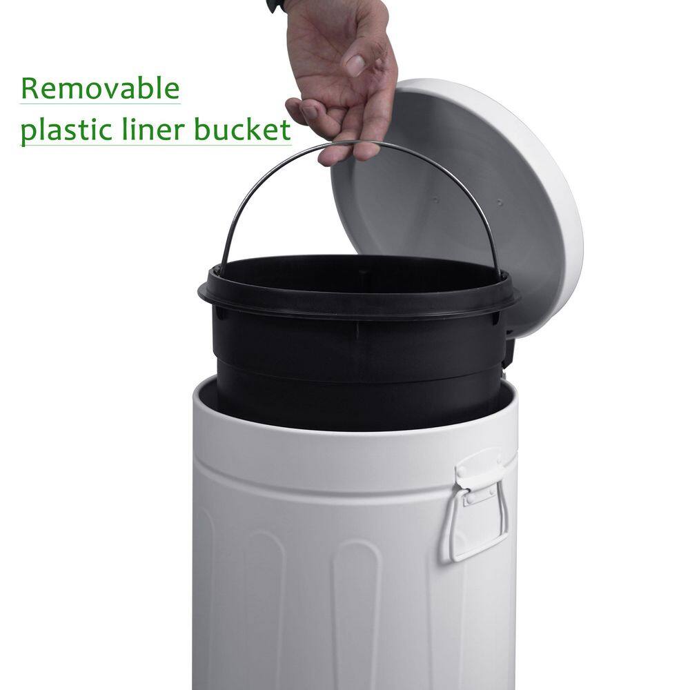 White and Black Fingerprint Resistant Metal Step-On Trash Can Set