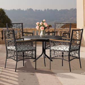 Mix Brown Steel Wicker Outdoor Dining Chair with Off White Cushion(Set of 4)