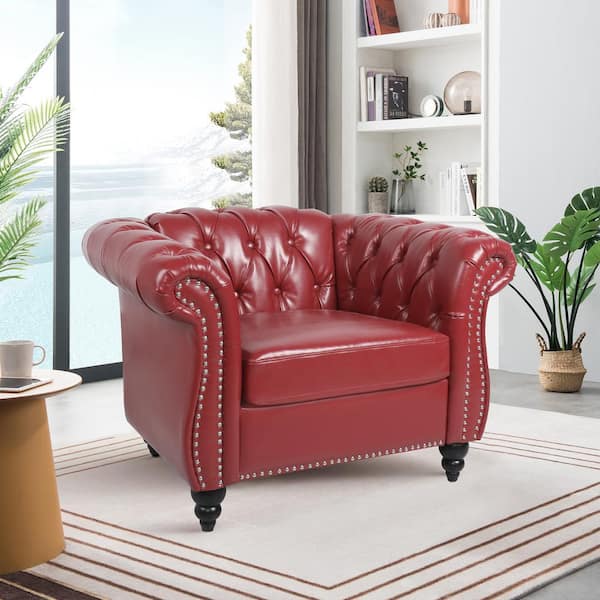 Red 40 in. W Faux Leather PU Armchair
