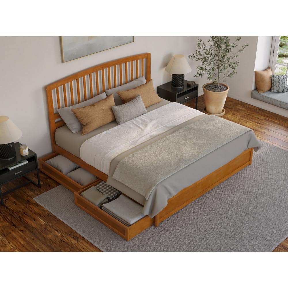 Lucia Light Toffee King Wood Platform Bed with Storage Drawers