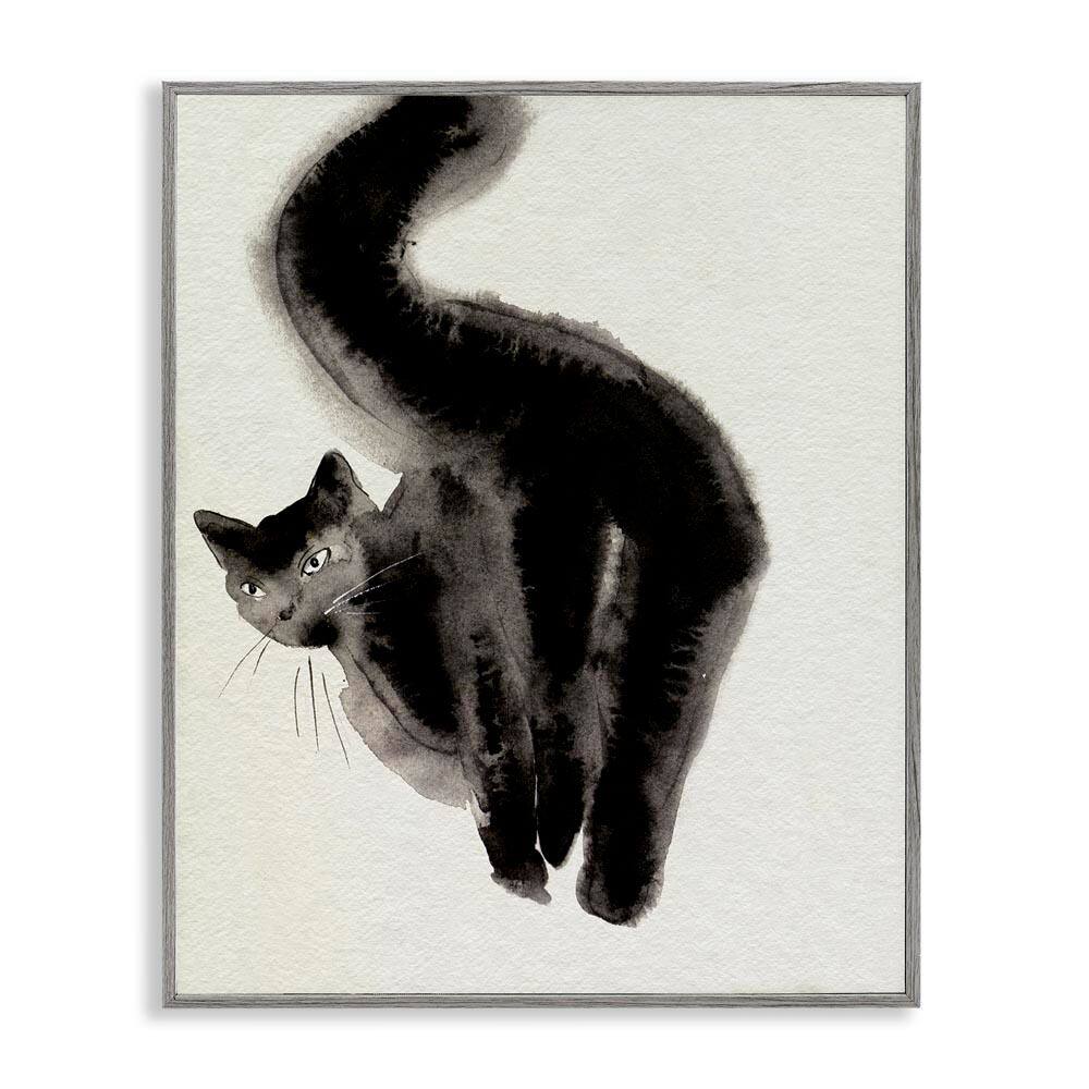 Fun Black Cat Behind by Melissa Wang Gray Framed Animal Giclee Art Print 14 in. x 11 in. price history on PriceWatchPro