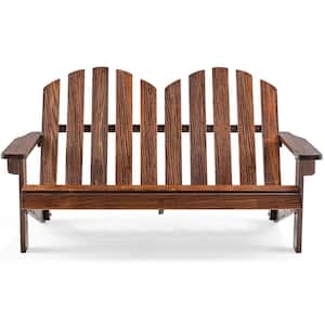 Coffee Solid Wood Kid Adirondack Chair Loveseat Backrest Arm Rest for 2 Person Patio