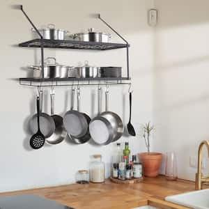 Pot Rack Wall Mounted, Black Wall Mounted, Pot Rack, Pot and Pan Hanging Rack, Pot and Pan Hanger with 12 S Hooks