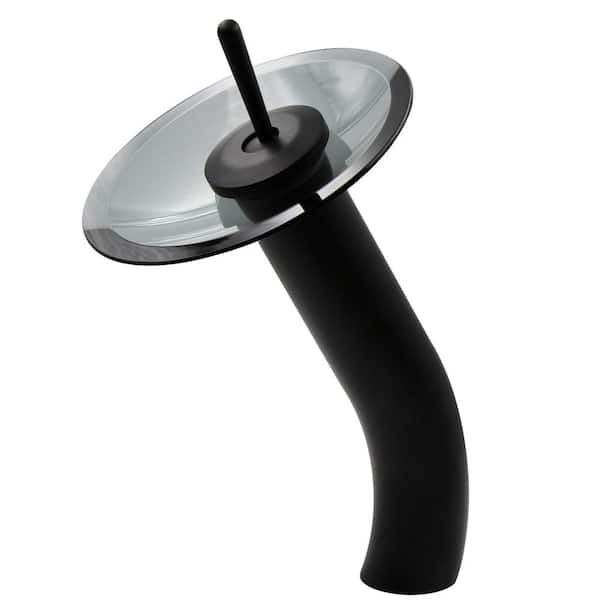 Novatto Falls Single Hole Single-Handle Bathroom Faucet with Smoked Glass Disc in Matte Black