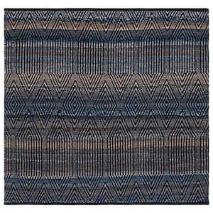 Natura Blue/Orange 6 ft. x 6 ft. Abstract Striped Square Area Rug