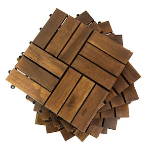 12 in. x 12 in. Solid Acacia Wood Interlocking Flooring Deck Tiles Checker Pattern (10-Pack)