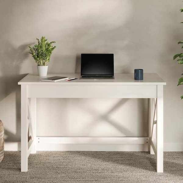 White Veneer 23 in. and MDF Writing Desk with X-Pattern Legs - for Office, Bedroom, Computer