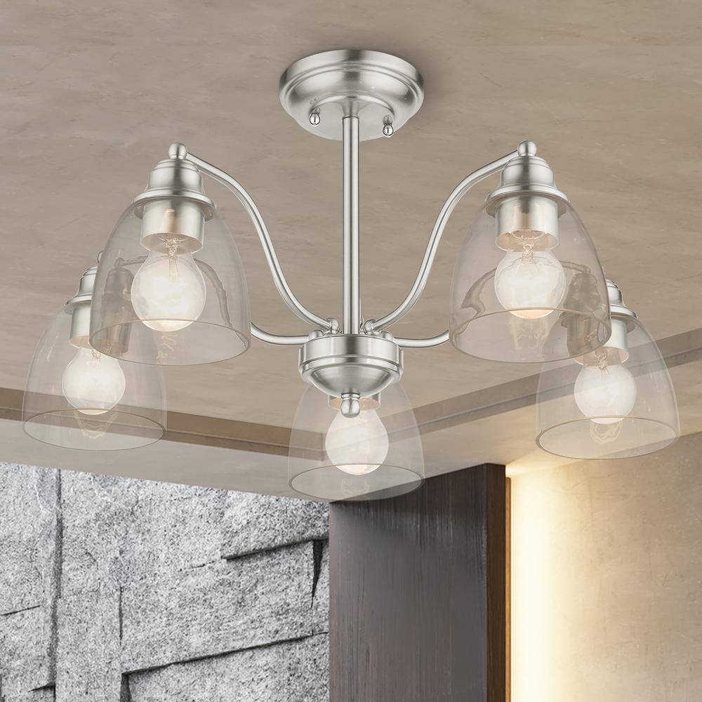 Montgomery Brushed Nickel 5-Light Chandelier with Hand-Blown Glass