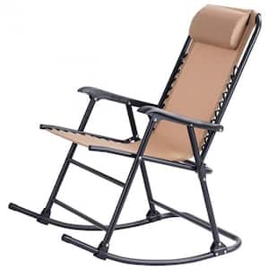 Patio Folding Zero Gravity Metal Outdoor Rocking Chair with Durable Fabric and Folding Design, Beige
