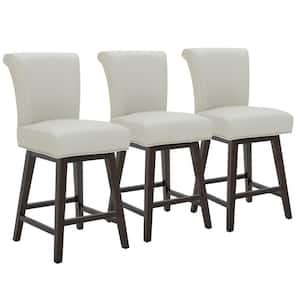 Dennis 26 in. Light Gray High Back Solid Wood Frame Swivel Counter Height Bar Stool with Faux Leather Seat(Set of 3)