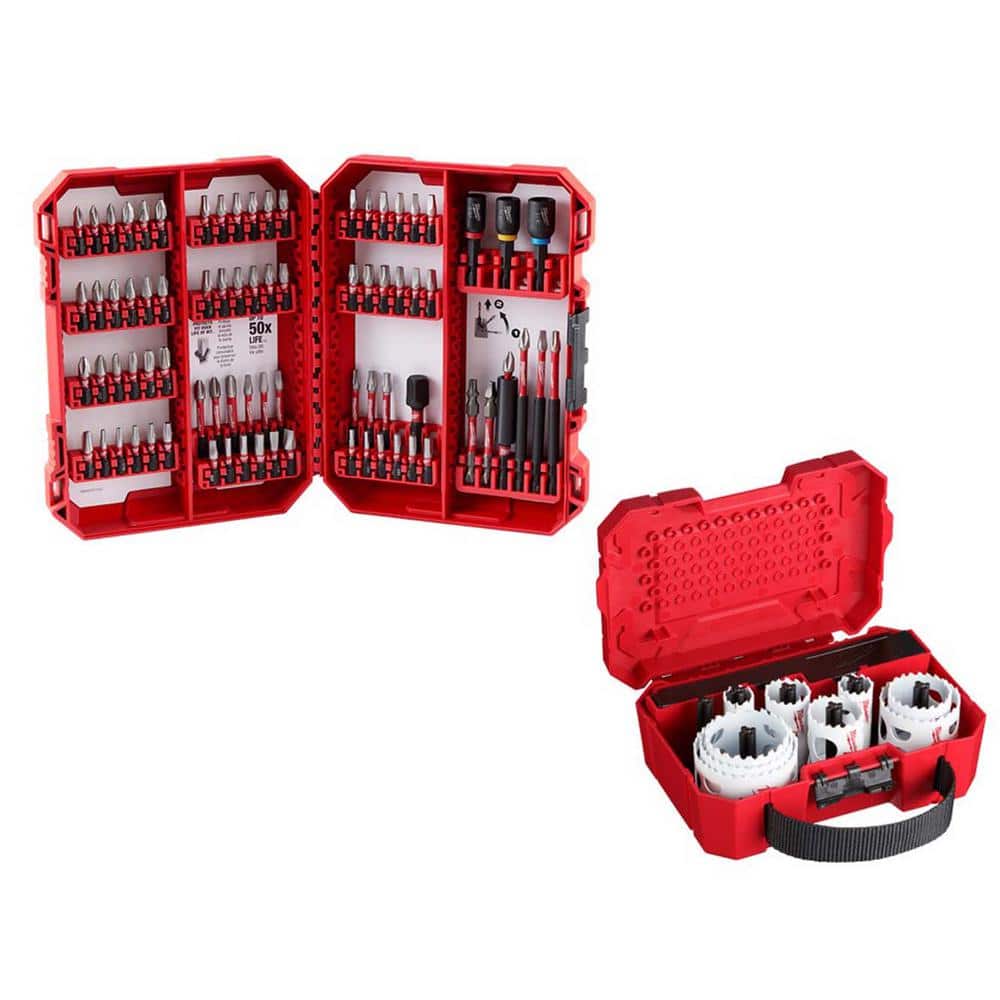 Milwaukee SHOCKWAVE Impact-Duty Alloy Steel Screw Driver Bit Set with Hole Dozer General Purpose Bi-Metal Hole Saw Set (97-Piece)