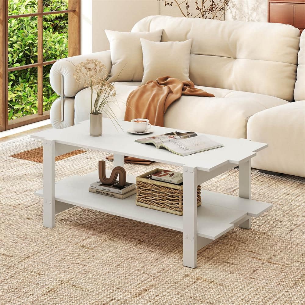 Costway 45 in. White Specialty Particle Board 2-Tier Coffee Table