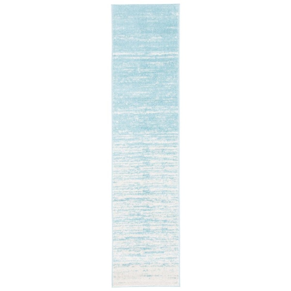 Adirondack Aqua/Ivory Solid Color 3 ft. x 14 ft. Striped Runner Rug
