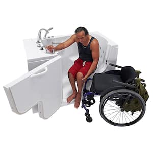 Wheelchair Transfer 52 in. Acrylic Walk-In Whirlpool Bathtub in White with Fast Fill Faucet Set, Left 2 in. Dual Drain