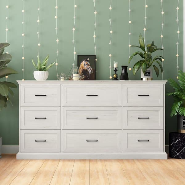 Beige Wood Grain 9-Drawer 70.9 in. Width x 37 in. Height Wooden Chest of Drawers, Dresser with Large Storage Space