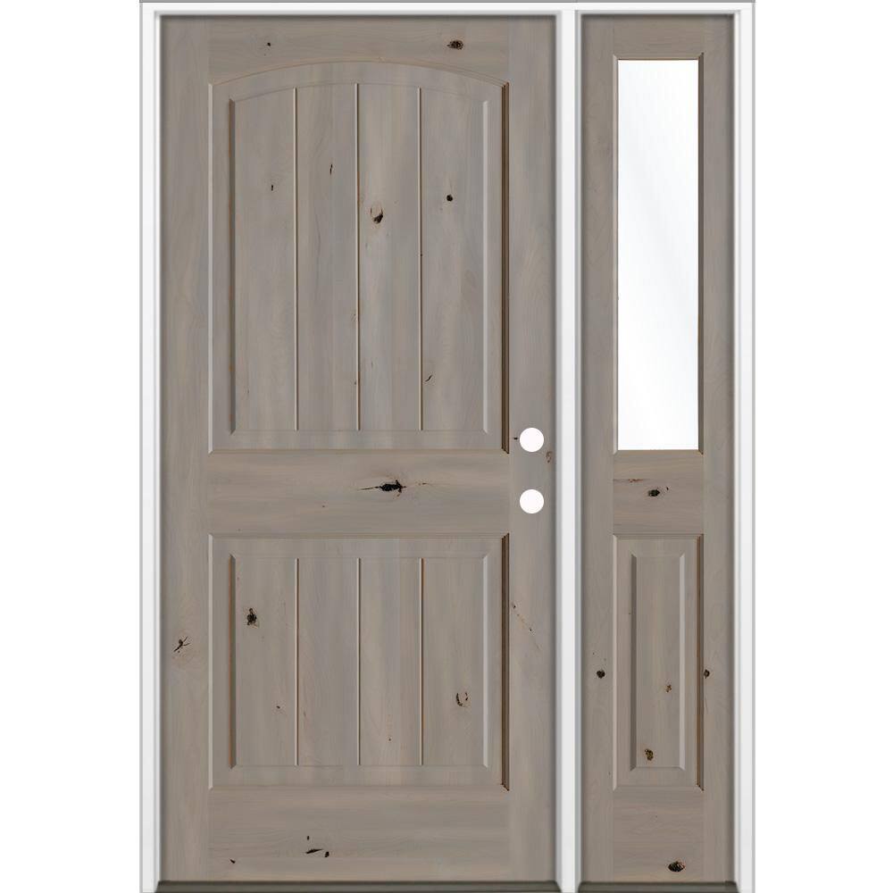 50 in. x 80 in. Knotty Alder Arch Top LH/Inswing Clear Glass BEHR Weathered Gray Stain Wood Prehung Front Door RHSL price history on PriceWatchPro