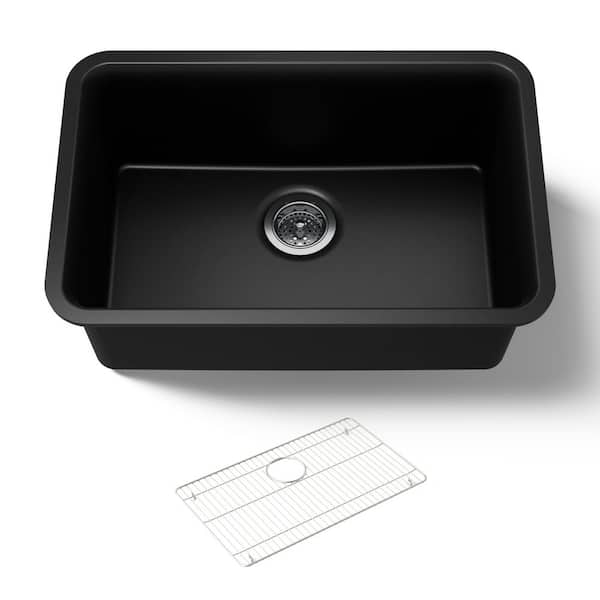 KOHLER Cairn 27-1/2 in. x 18-5/16 in. x 9-1/2 in. Neoroc Granite Composite Undermount Single-Bowl Kitchen Sink In Matte Black
