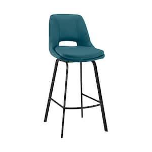 Carise 26in. Counter Height Swivel Stool w/ Blue Faux Leather and Black Metal Finish