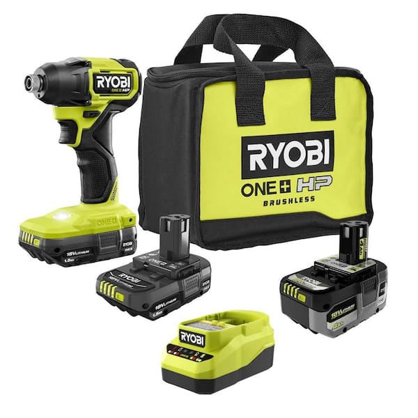 ONE+ HP 18V Brushless Cordless Compact 1/4 in. Hex Impact Driver Kit w/ (2) Batteries, Charger, & 4Ah Battery