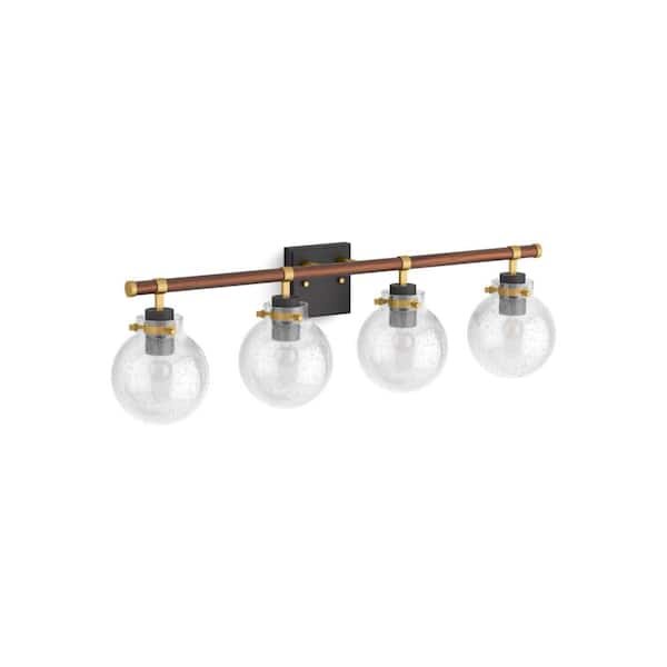 KOHLER Holt 4-Light Matte Black with Brushed Moderne Brass Wall Sconce