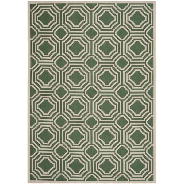 SAFAVIEH Courtyard Dark Green/Beige 7 ft. x 10 ft. Border Indoor/Outdoor Patio  Area Rug