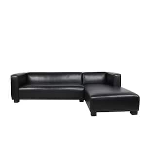 Denison 3-Seat 102.25 in. Square Arm Specialty Dark Brown Faux Leather Sofa with Chaise Lounge