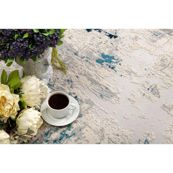 Vogue 2 ft.  x 7 ft. Abstract Indoor Runner Rug, Blue Cream, Contemporary