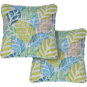 Palm Green and Blue Indoor or Outdoor Throw Pillows (Set of 2)