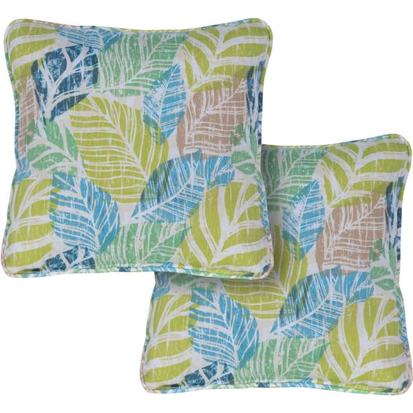 Hanover Palm Green and Blue Indoor or Outdoor Throw Pillows (Set of 2)