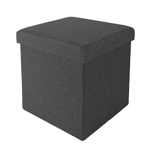 Charcoal Grey Foldable Fabric Storage Ottoman with Quilted Top