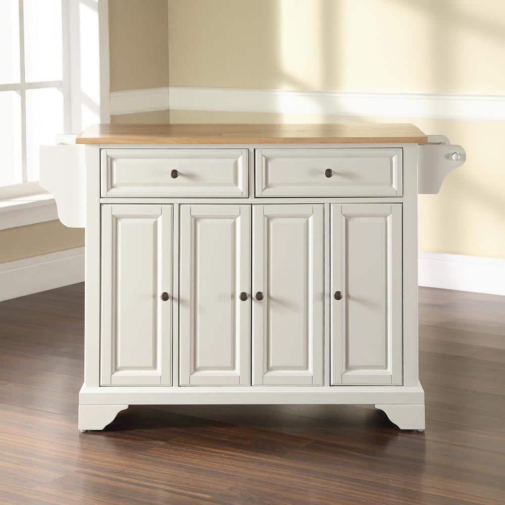 Lafayette 46'' White Kitchen Island with Natural Wood Top and Storage