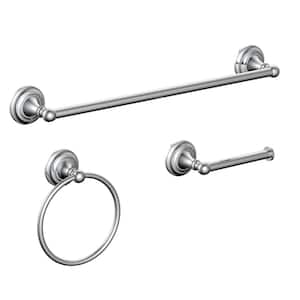 Tennyson 3-Piece Bath Hardware Set with Towel Ring Toilet Paper Holder and 18 in. Towel Bar in Chrome