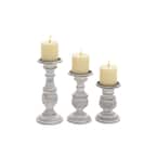 White Wood Traditional Candle Holder (Set of 3)